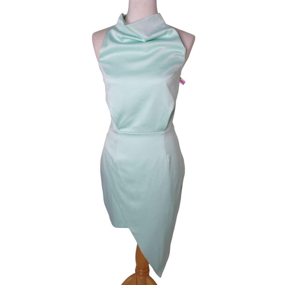 🆕ELLIATT Camo Asymmetric Satin Halter Dress Seafoam Small 4 - Picture 8 of 13